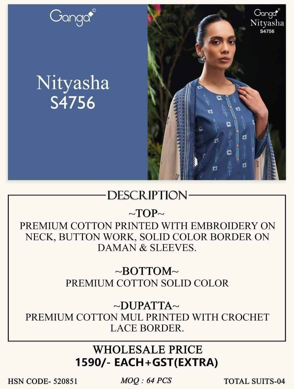 NITYASHA 4756 Series By Ganga Fashion Beautiful Festive Suits Stylish Colorful Fancy Casual Wear & Ethnic Wear PREMIUM COTTON Print Dresses At Wholesale Price